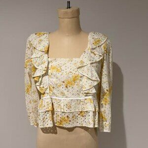 WAYF Eyelet peplum ruffle blouse